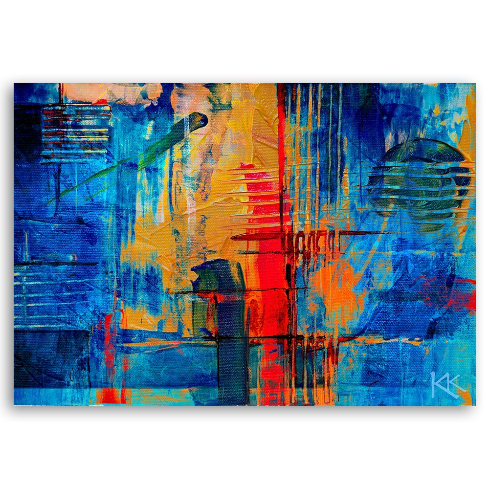 Emaga Obraz na płótnie, Niebieska abstrakcja ręcznie malowana - 120x80